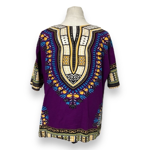 IT Girl Women’s Ethnic Traditional African Print Dashshiki Top, Purple, size M - Picture 4 of 12